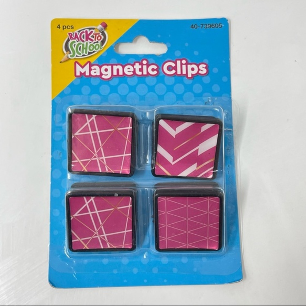 NIB! 4 Pack! Pink Striped Magnetic Clips by Back To School